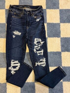 American Eagle Outfitters Dark Indigo Ripped Skinny Jeans - Women